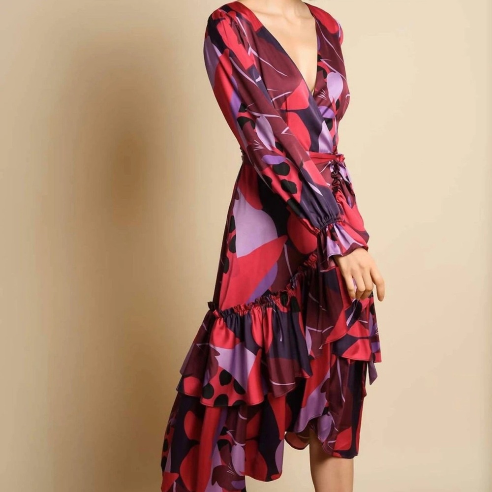 Hutch Red and Black Ruffled Tiered Long‎ Sleeve Dress